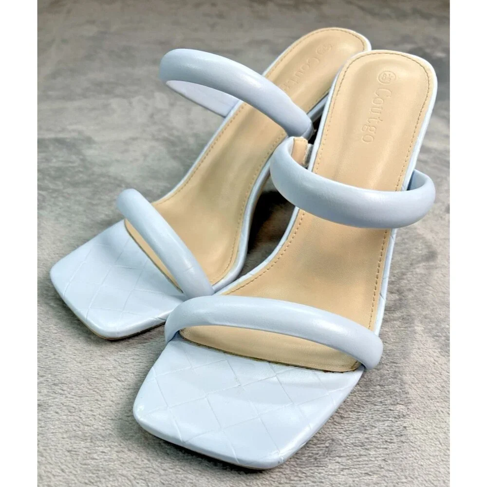 Coutgo womens baby blue platform block heel basket weave pattern sandals sz 8.5